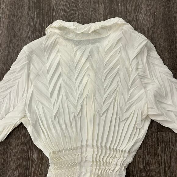 Babette Vintage Ivory Micropleat Button Front Top XS Long Sleeve Sculpted Blouse - Picture 6 of 16